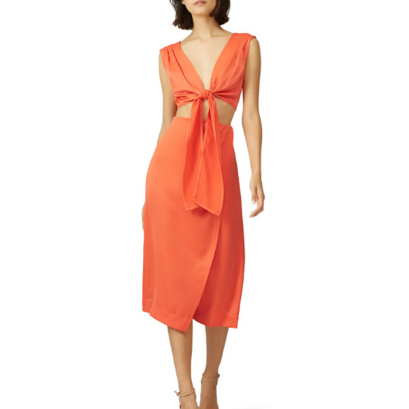 Nicholas Cut Out Tie Front Dress Orange US 0 - Picture 1 of 15